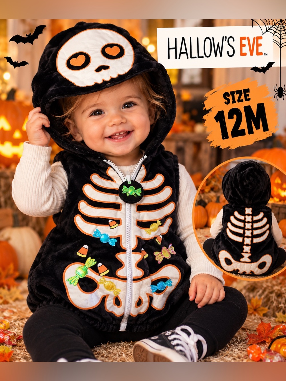 Hallow’s Eve Baby Skeleton Candy Halloween Costume 12M NWOT